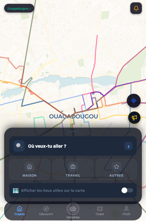 Capture de référence BAO : carte et lignes à Ouagadougou, version du 5 août 2026